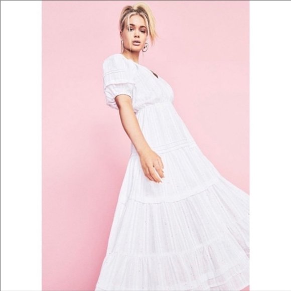 Betsey Johnson Medium A-Line Maxi Dress V-Neck Tiered Snow White Speckled - Picture 1 of 2